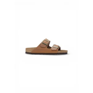 Birkenstock platta sandaler i brunt läder