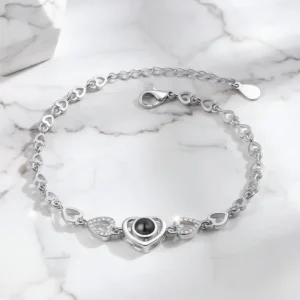 Armband med Bild Inuti – Hjärtberlock i 925 Sterling Silver eller Koppar