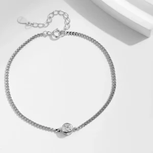 Armband med kantinfattad moissanite – 0,25 ct rund sten i färg D på skjutbar kedja i 925 sterlingsilver