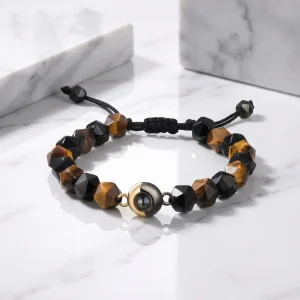 Armband med Bild Inuti – Pärlor av Naturligt Tigeröga, Unisex