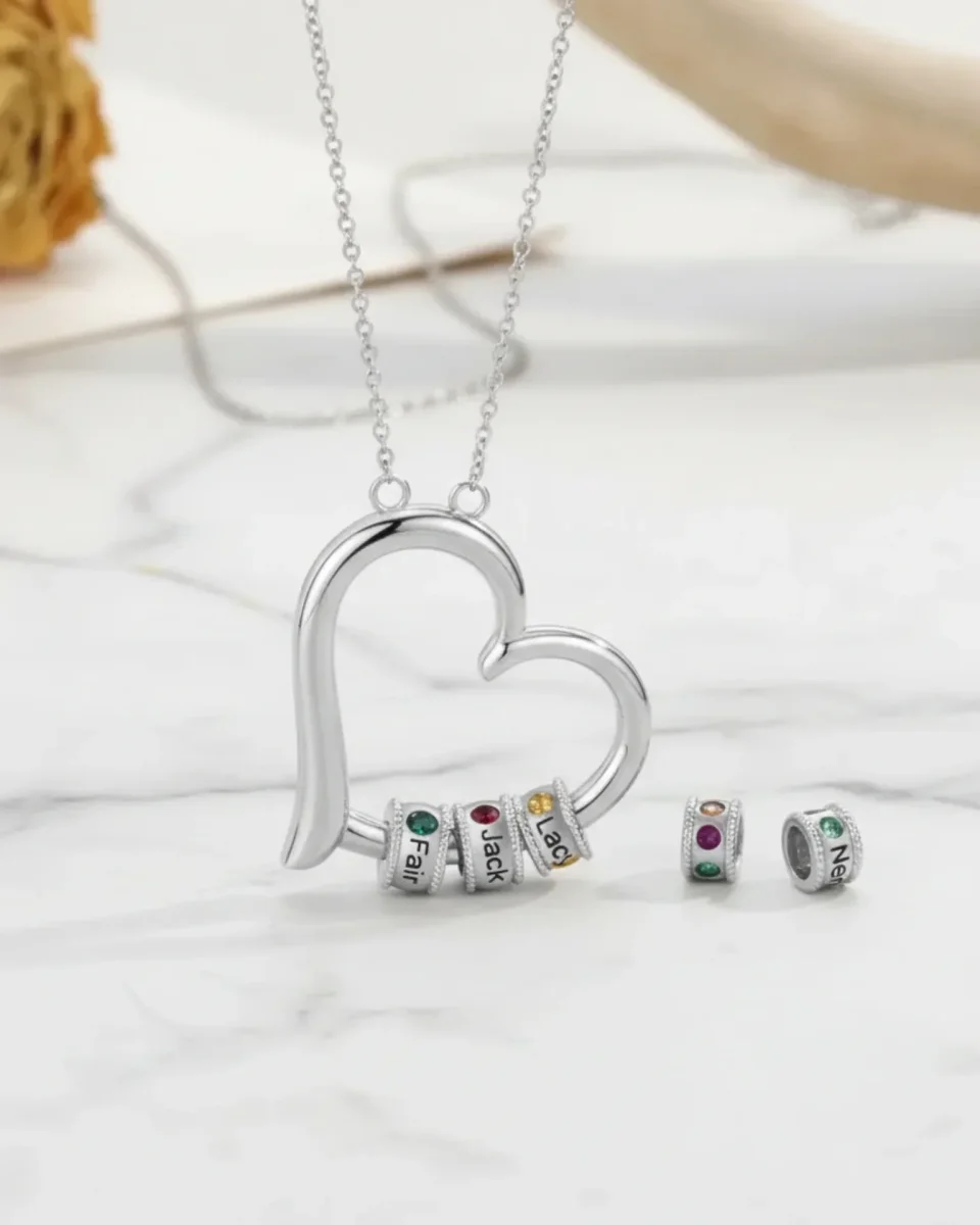Halsband med Månadssten för Mamma och Mormor – Öppet Hjärta i Sterling Silver, upp till 7 Namn - Bild 7